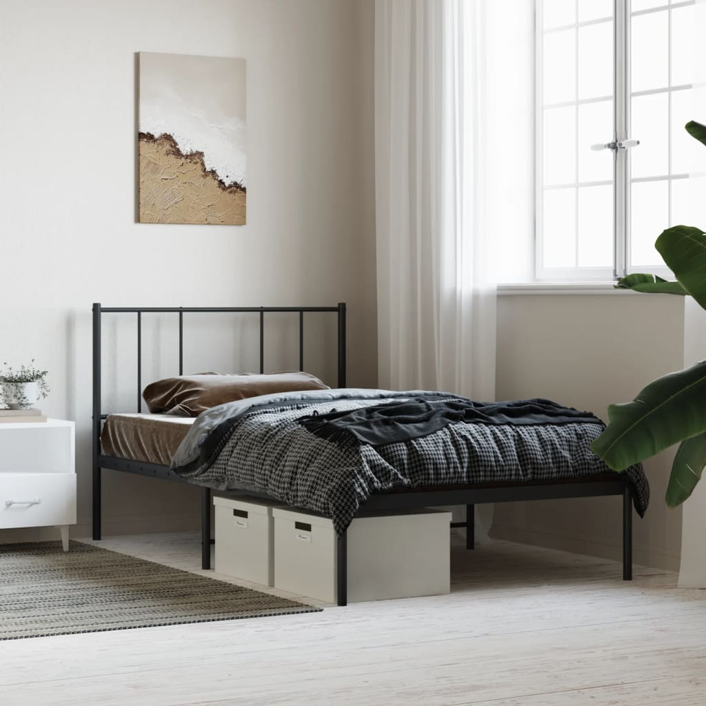 Metal Bed Frame with Headboard Black 107x203 cm King Single Size - Newstart Furniture