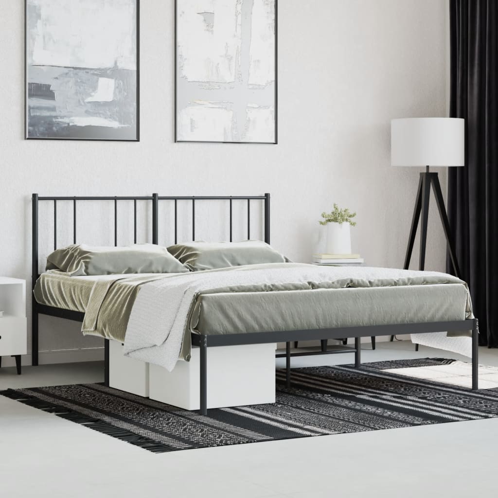 Metal Bed Frame with Headboard Black 137x187 cm Double Size - Newstart Furniture