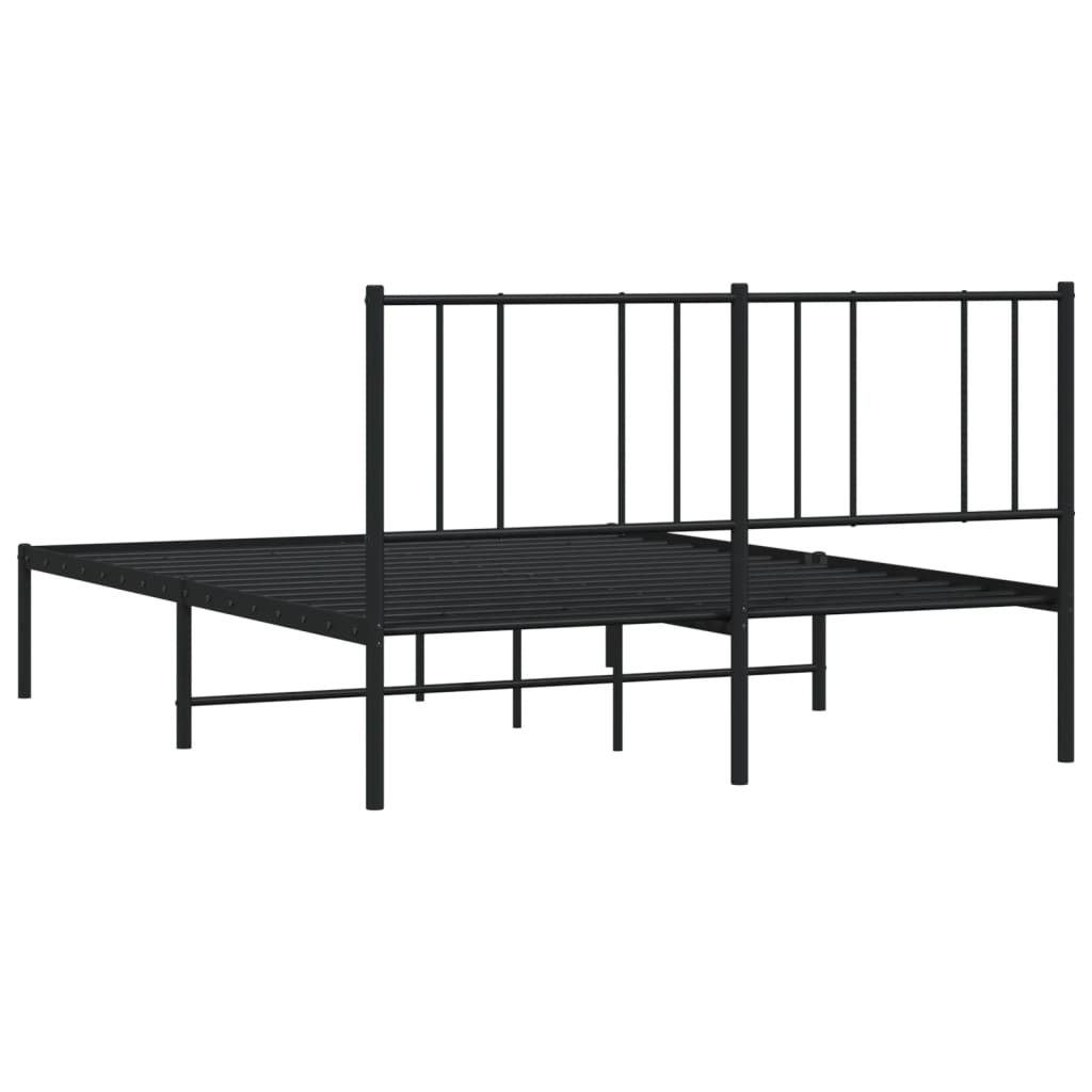 Metal Bed Frame with Headboard Black 137x187 cm Double Size - Newstart Furniture