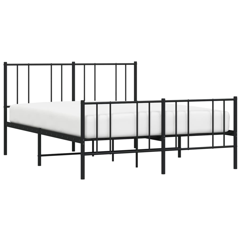 Metal Bed Frame with Headboard and Footboard Black 137x187 cm Double Size