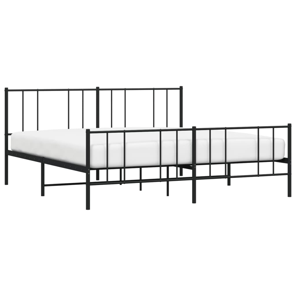 Metal Bed Frame with Headboard and Footboard Black 183x203 cm King Size - Newstart Furniture