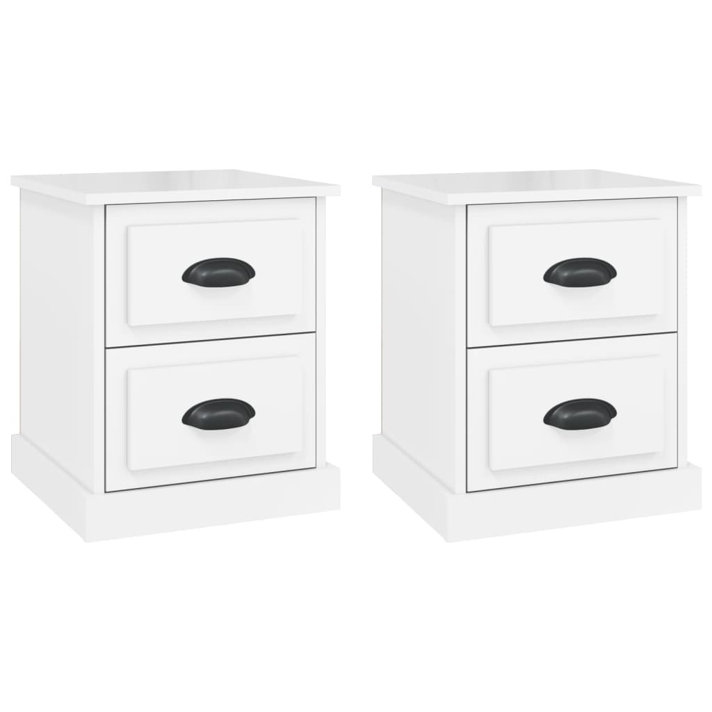Bedside Cabinets 2 pcs High Gloss White 39x39x47.5 cm Engineered Wood - Newstart Furniture