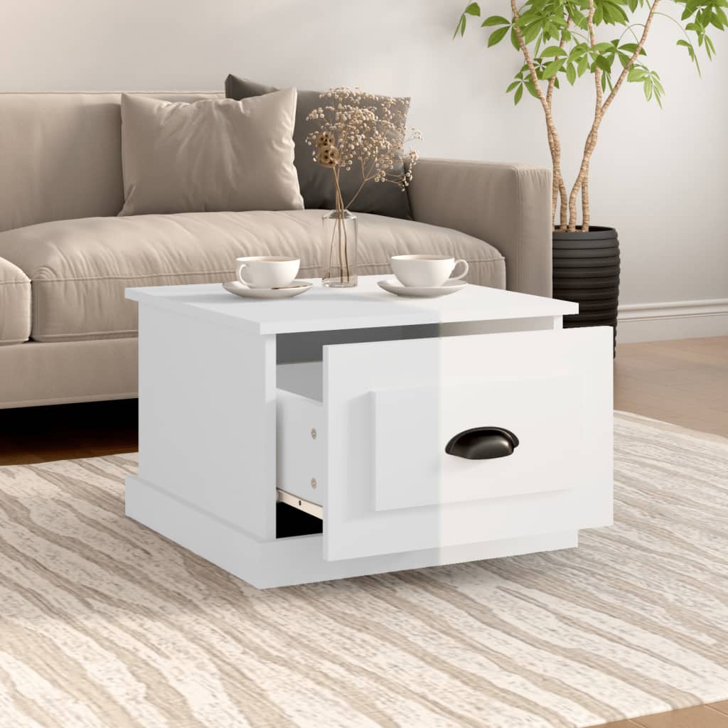 Coffee Table High Gloss White 50x50x35 cm Engineered Wood - Newstart Furniture