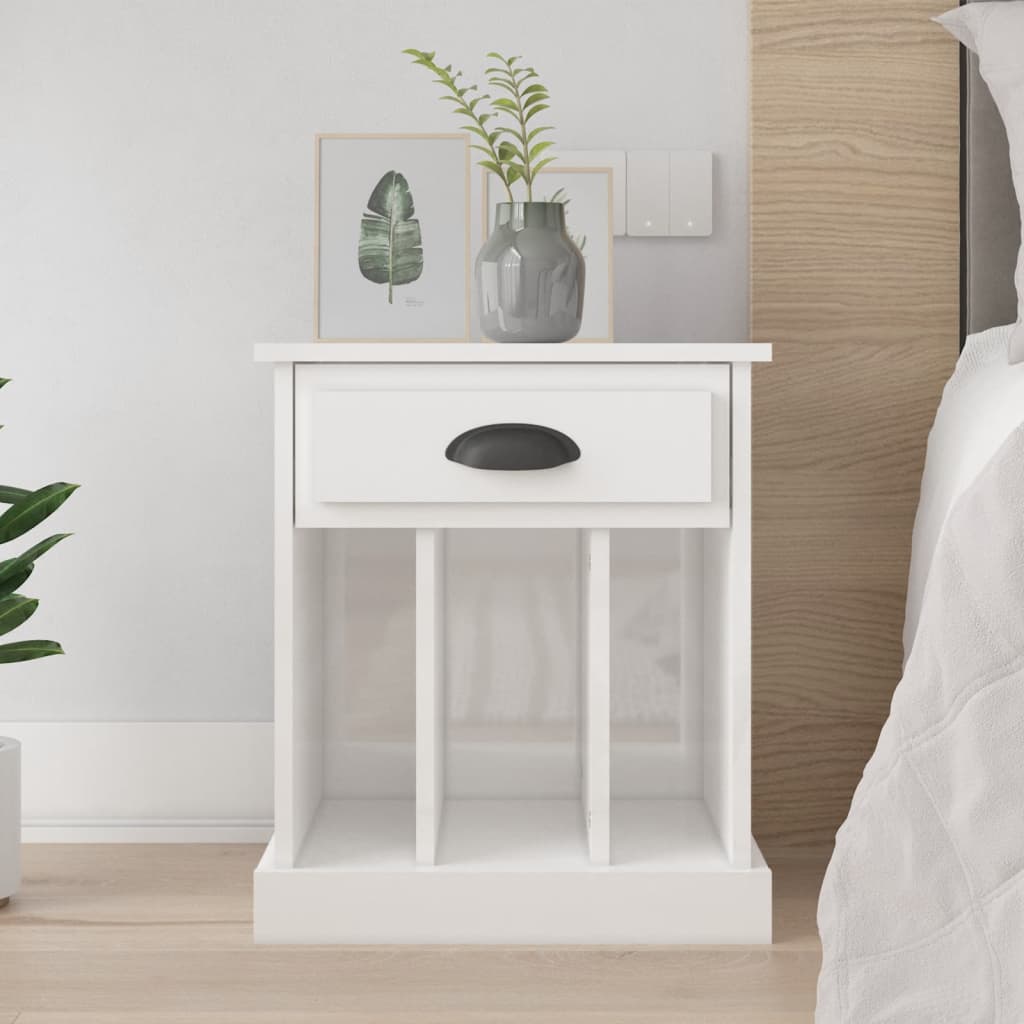 Bedside Cabinet High Gloss White 43x36x50 cm - Newstart Furniture