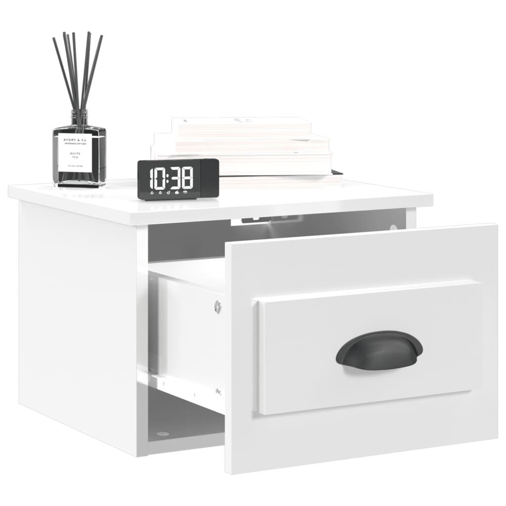 Wall-mounted Bedside Cabinets 2 pcs High Gloss White 41.5x36x28cm - Newstart Furniture