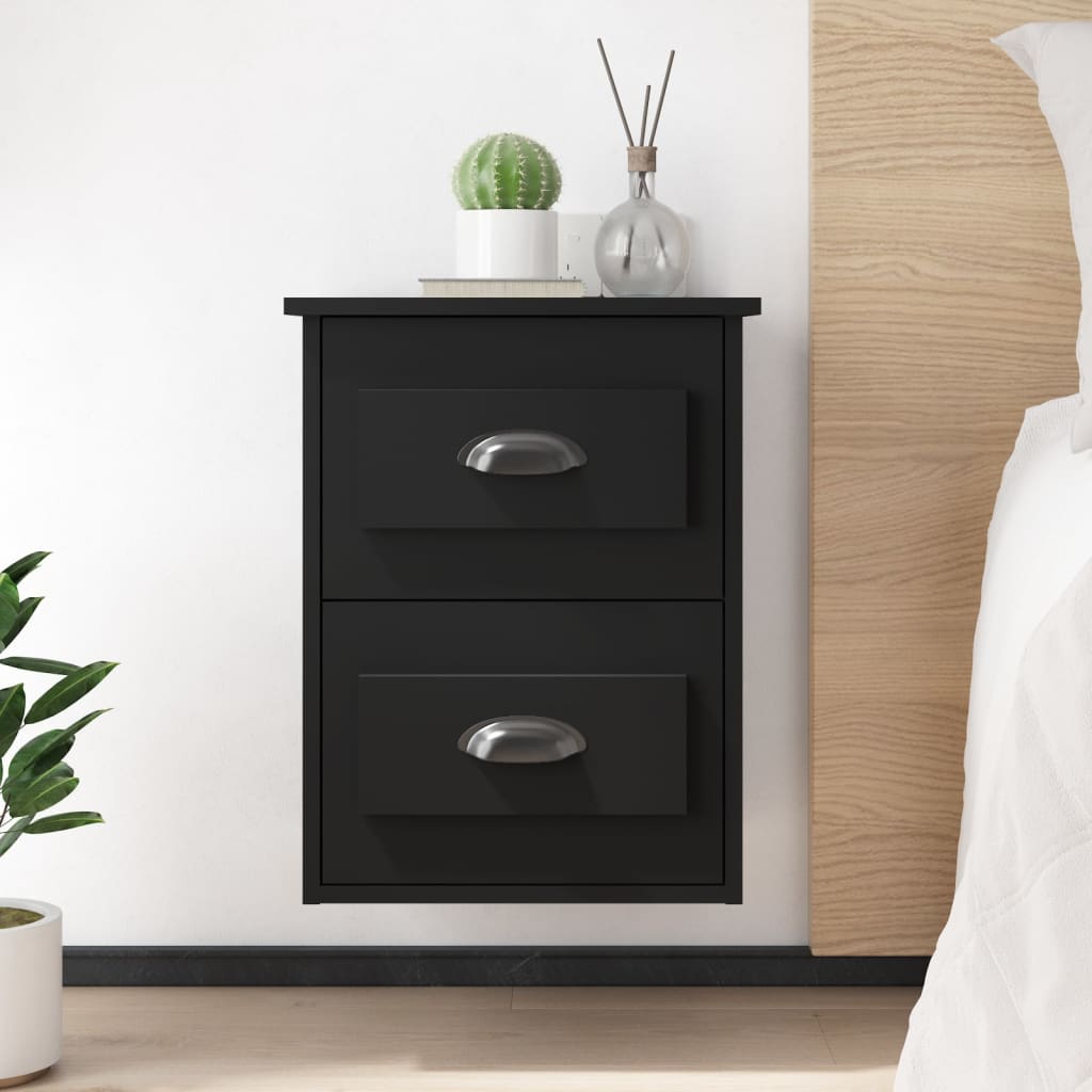 Wall-mounted Bedside Cabinets 2 pcs Black 41.5x36x53cm - Newstart Furniture