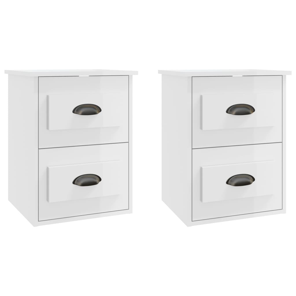 Wall-mounted Bedside Cabinets 2 pcs High Gloss White 41.5x36x53cm - Newstart Furniture