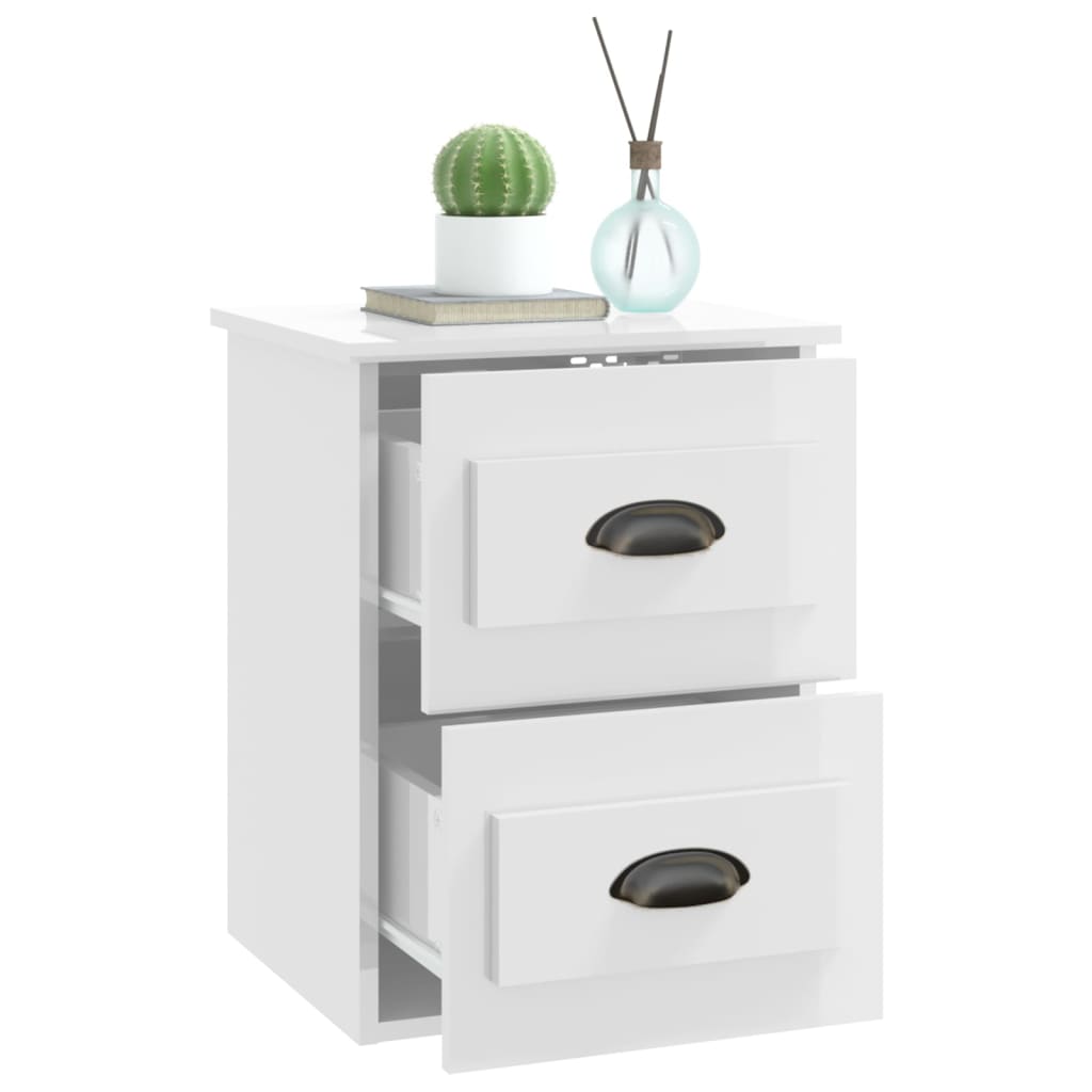 Wall-mounted Bedside Cabinets 2 pcs High Gloss White 41.5x36x53cm - Newstart Furniture