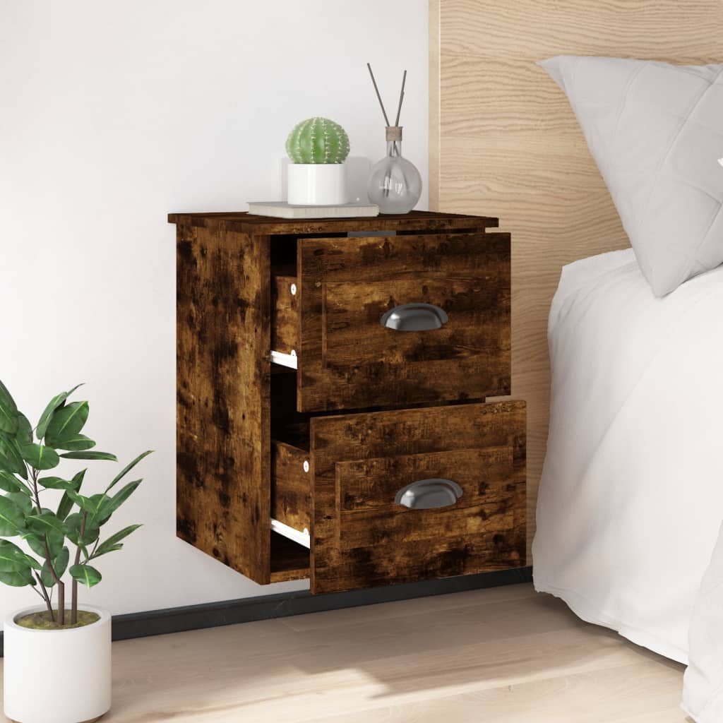 Wall-mounted Bedside Cabinet Smoked Oak 41.5x36x53cm - Newstart Furniture