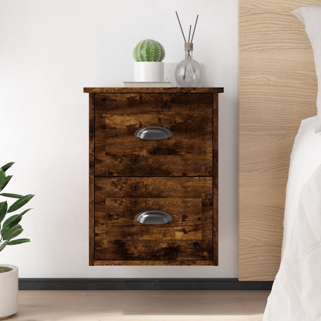 Wall-mounted Bedside Cabinet Smoked Oak 41.5x36x53cm - Newstart Furniture