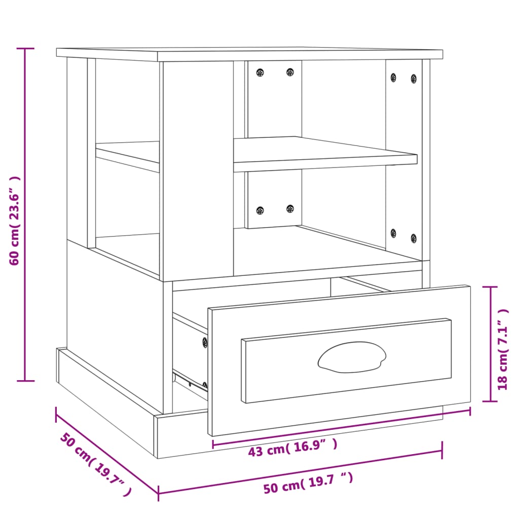 Side Table White 50x50x60 cm Engineered Wood - Newstart Furniture
