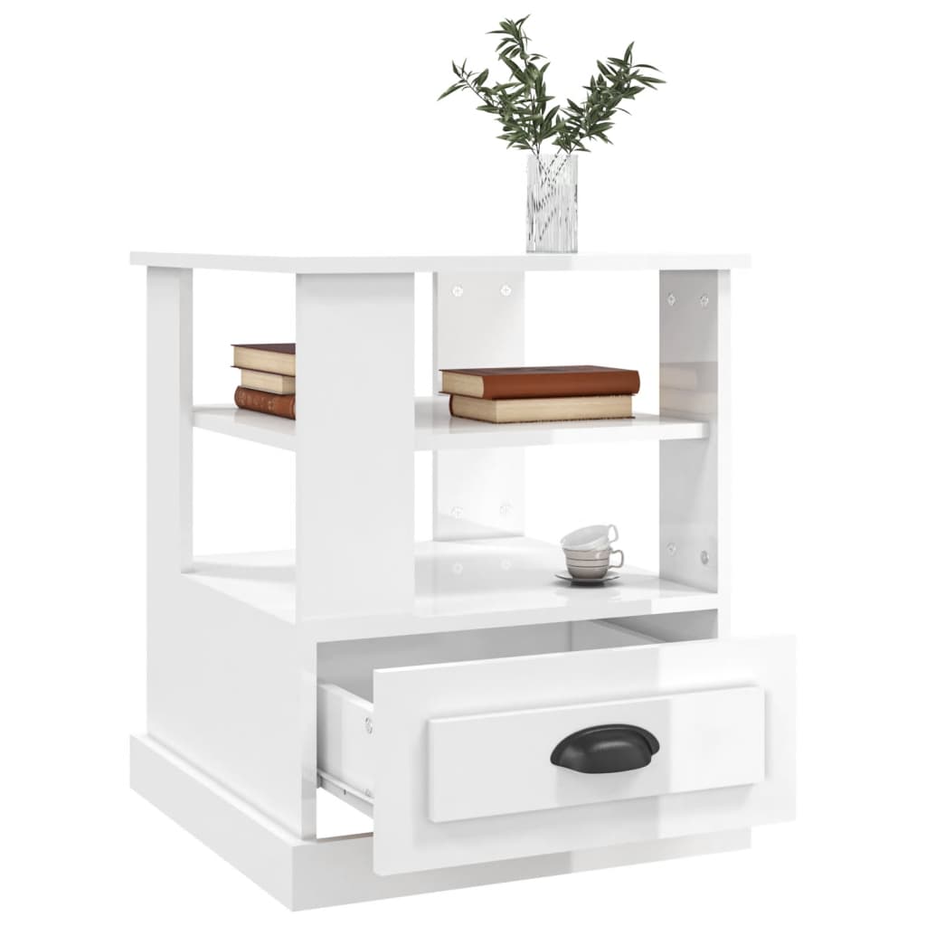 Side Table High Gloss White 50x50x60 cm Engineered Wood - Newstart Furniture