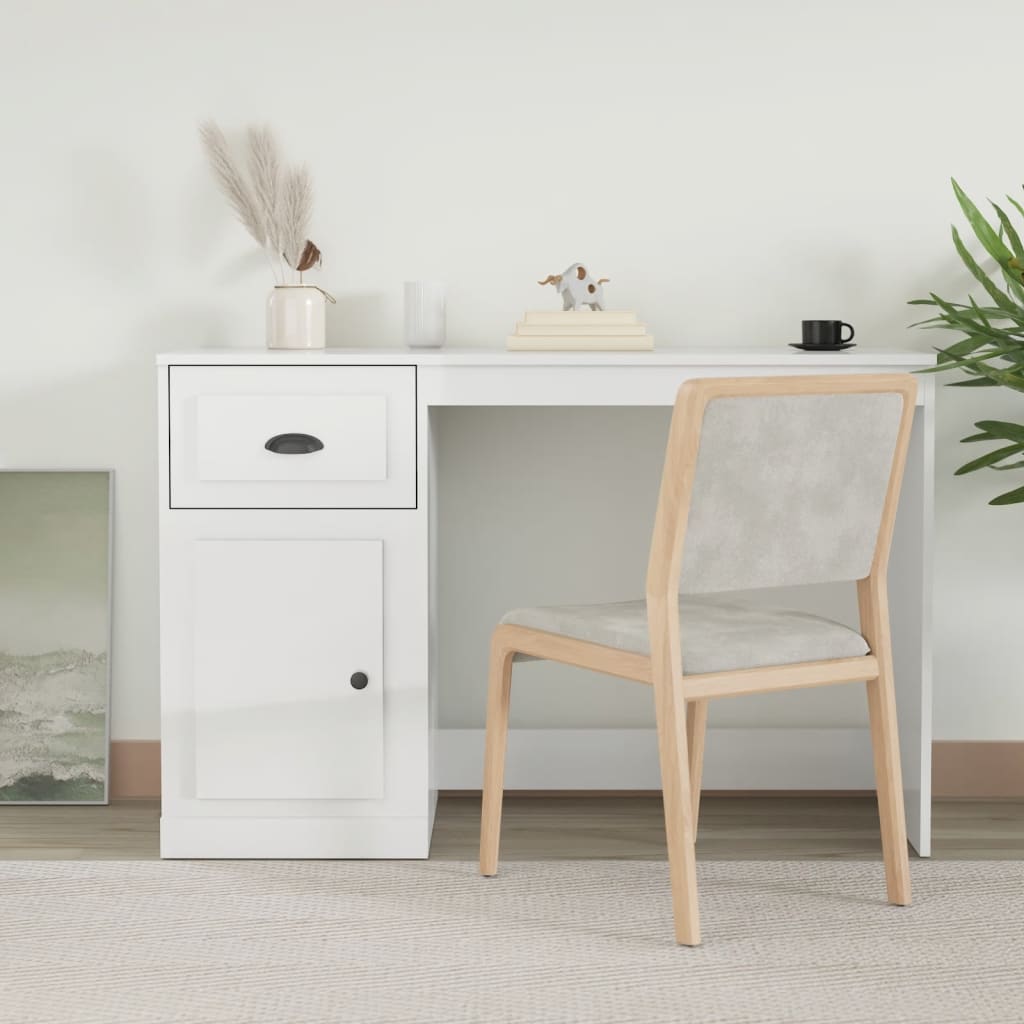 Desk with Drawer High Gloss White 115x50x75 cm Engineered Wood - Newstart Furniture