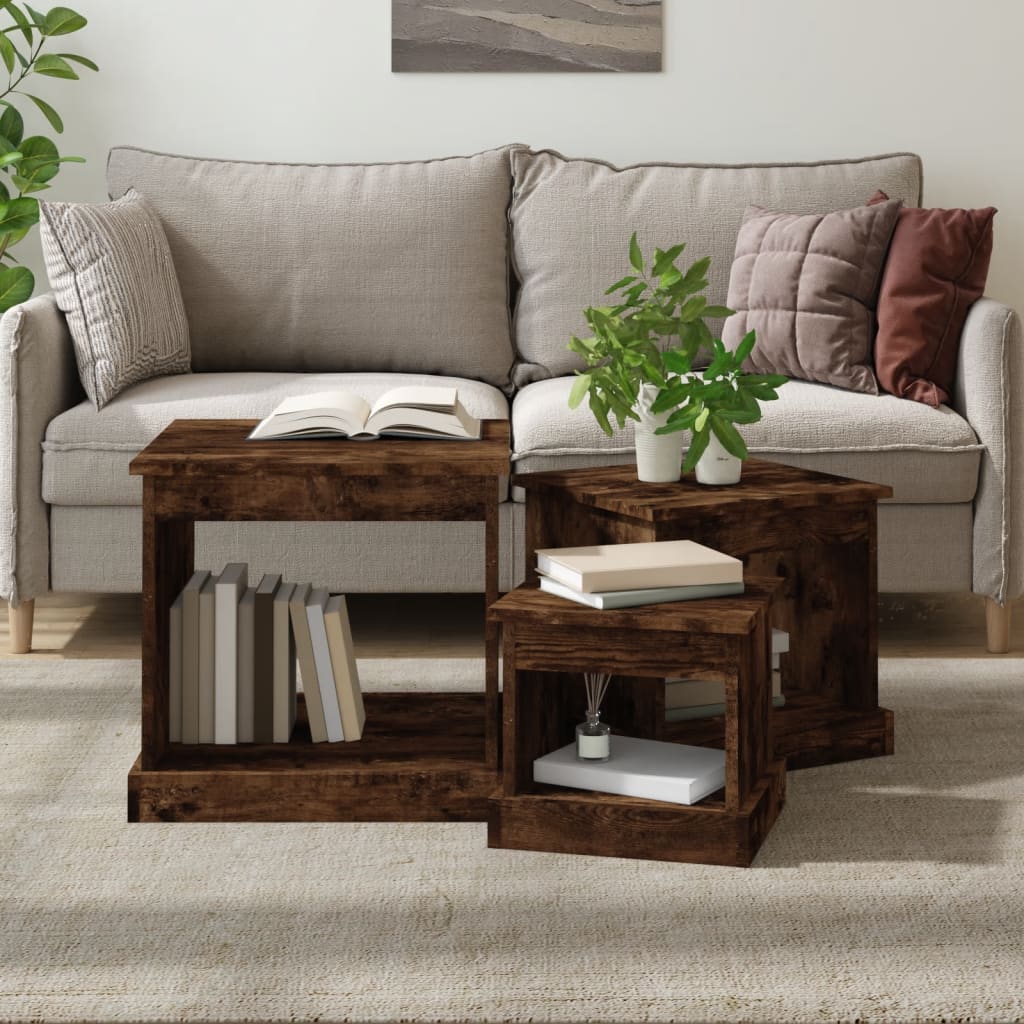 Nesting Tables 3 pcs Smoked Oak Engineered Wood - Newstart Furniture