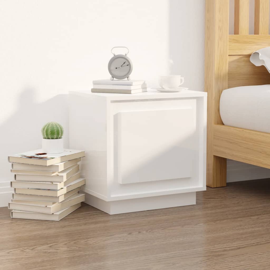 Bedside Cabinet High Gloss White 44x35x45 cm Engineered Wood - Newstart Furniture