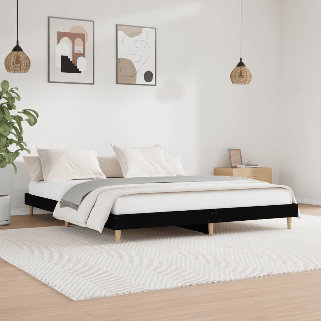 Bed Frame Black 180x200 cm Engineered Wood - Newstart Furniture