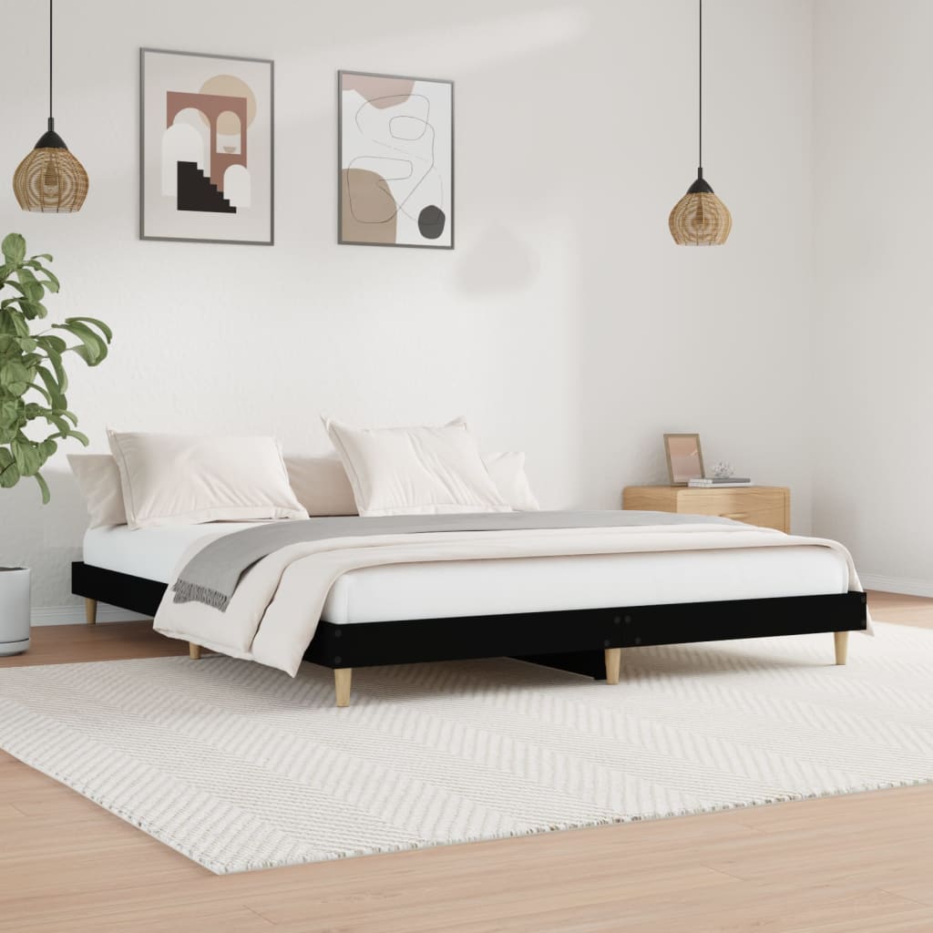 Bed Frame Black 153x203 cm Queen Size Engineered Wood - Newstart Furniture