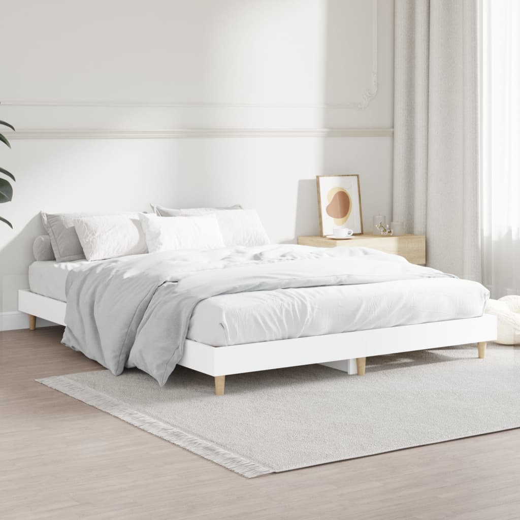 Bed Frame White 135x190 cm Engineered Wood - Newstart Furniture