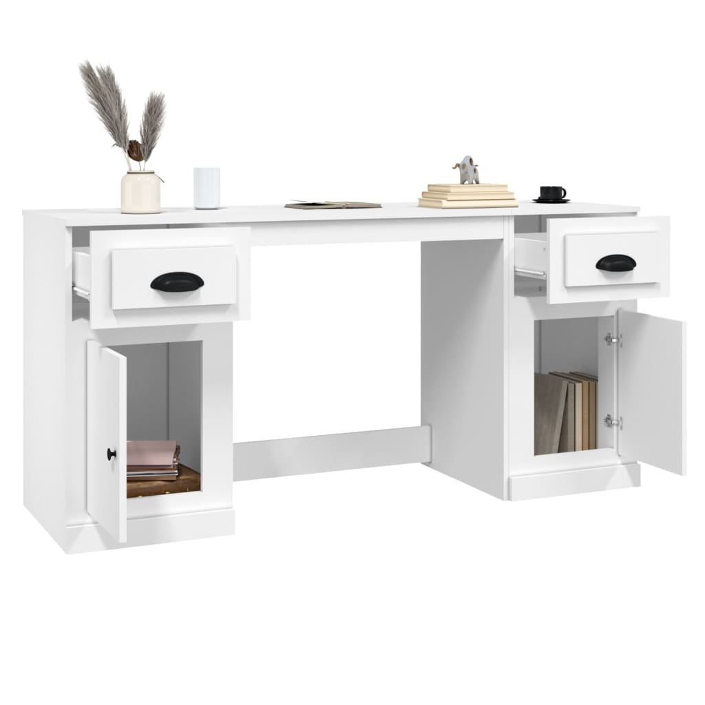 Desk with Cabinet White Engineered Wood - Newstart Furniture