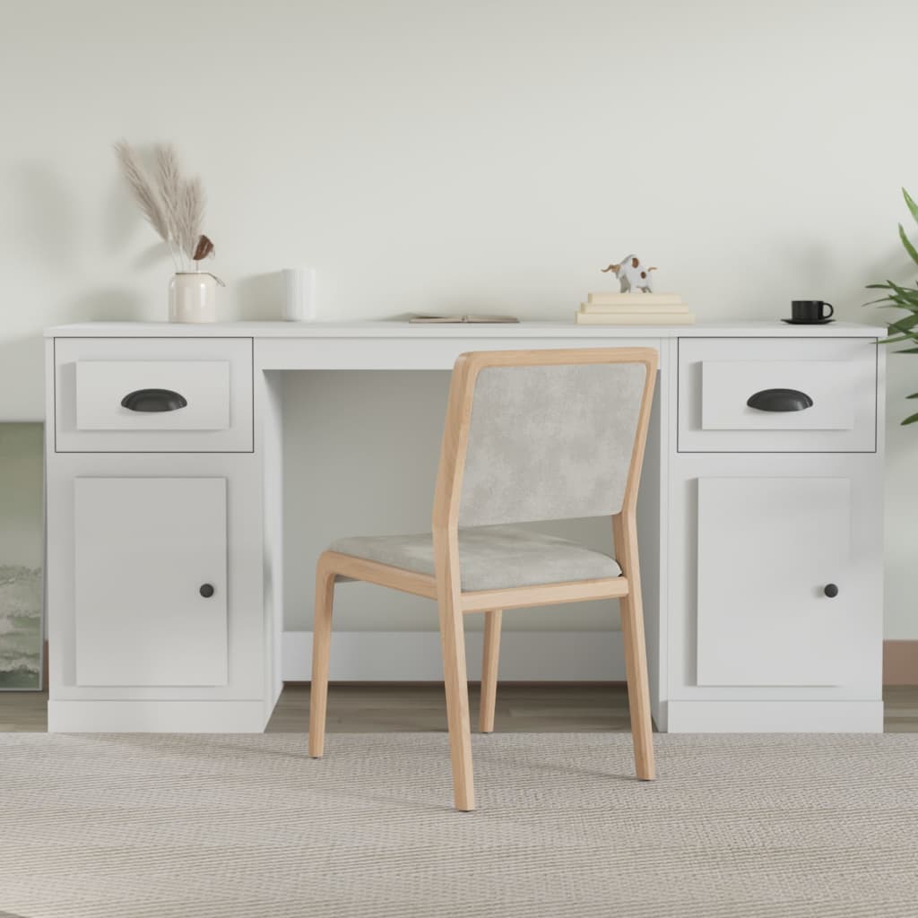Desk with Cabinet White Engineered Wood - Newstart Furniture