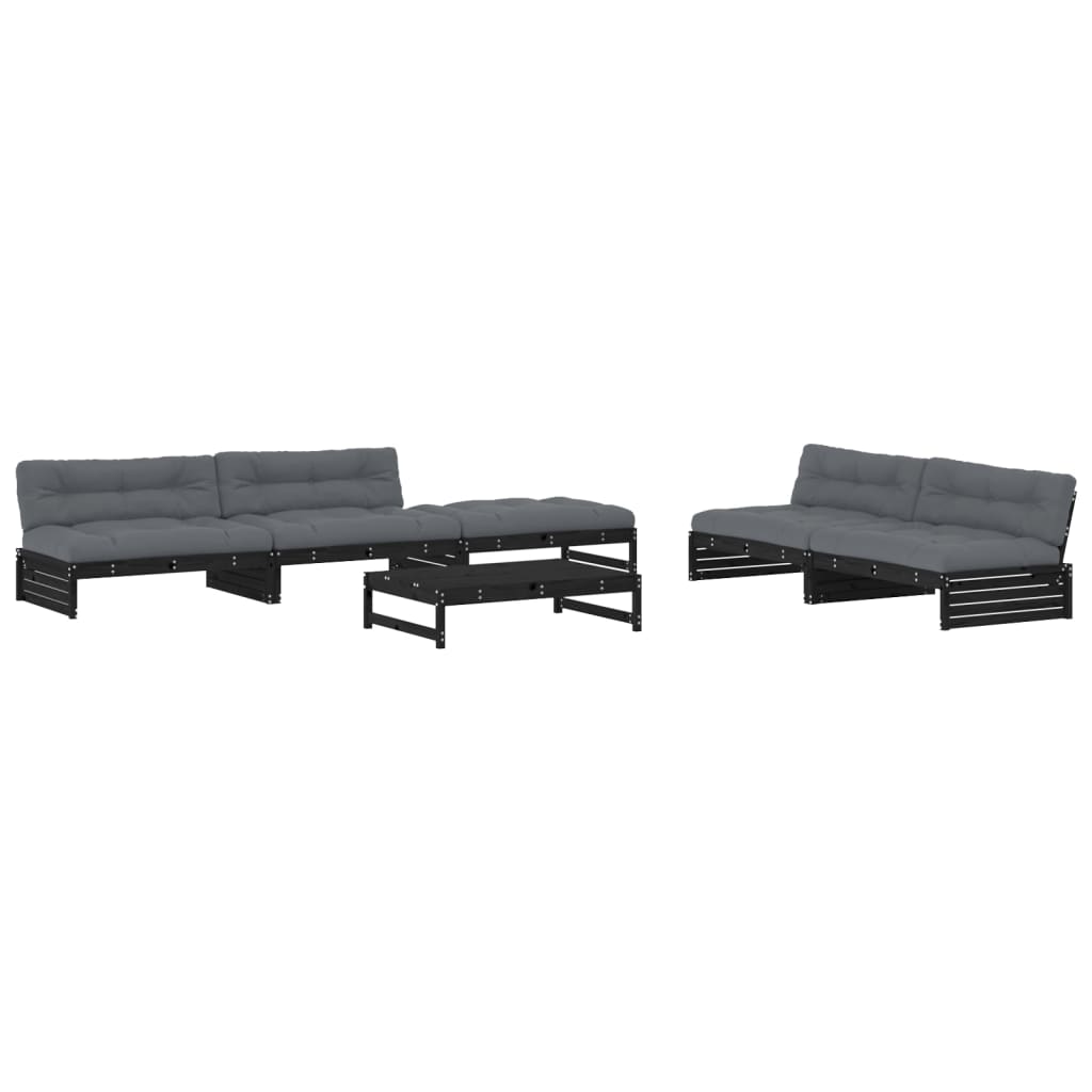 6 Piece Garden Lounge Set with Cushions Black Solid Wood - Newstart Furniture
