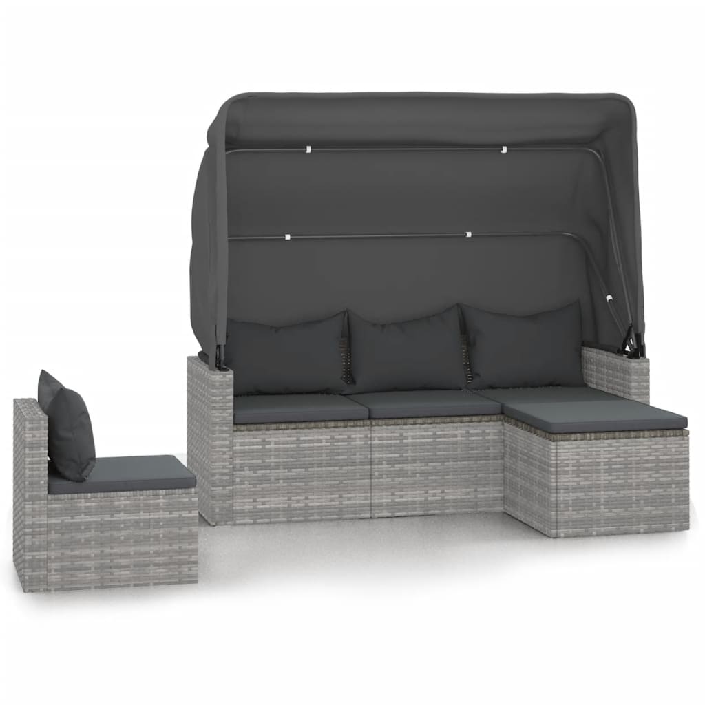 4 Piece Garden Sofa Set with Cushions Grey Poly Rattan - Newstart Furniture