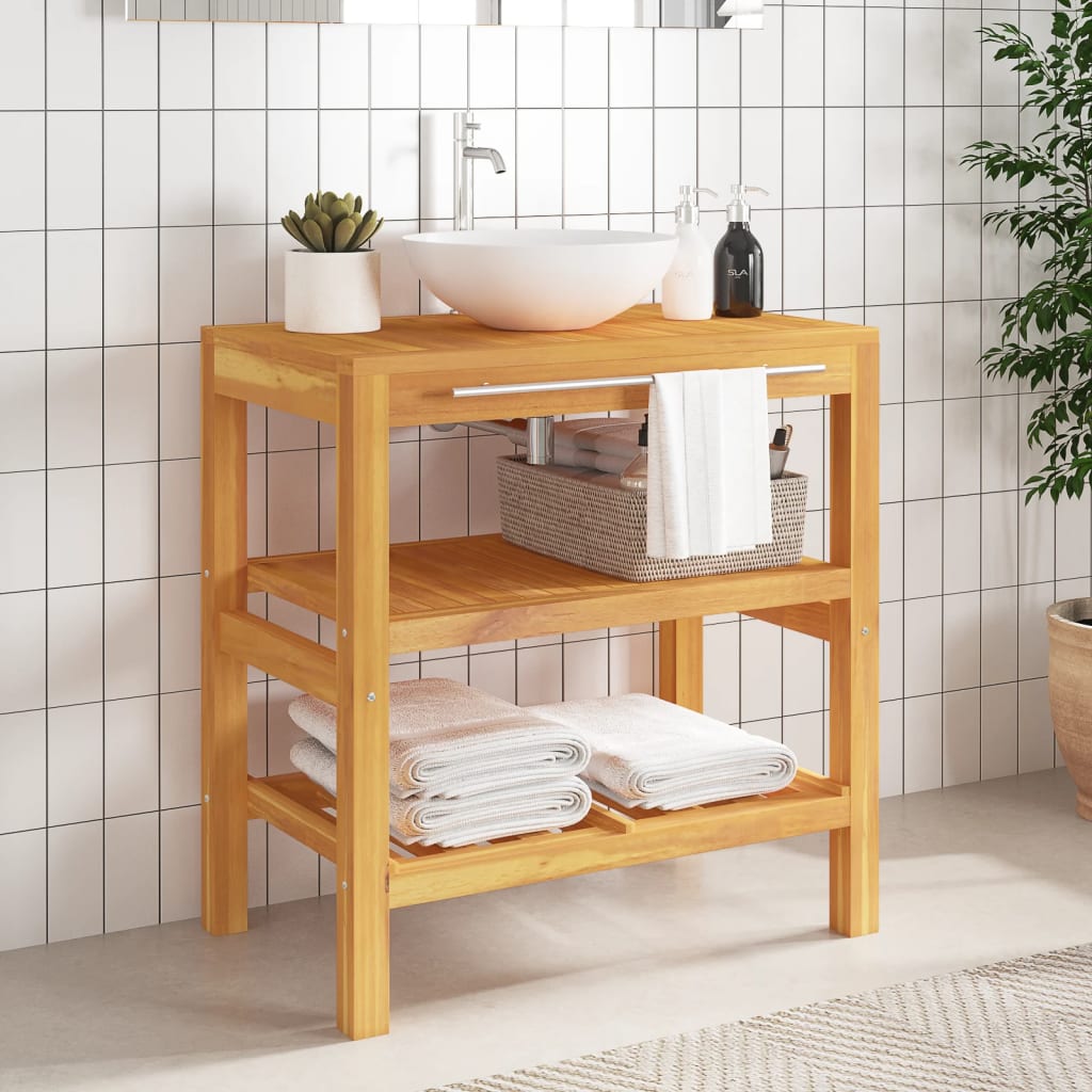 Bathroom Vanity Cabinet with 2 Shelves 74x45x75 cm Solid Wood - Newstart Furniture