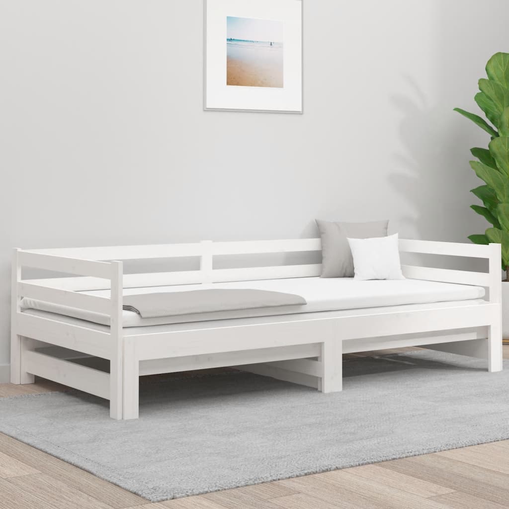 Pull-out Day Bed White 2x(90x190) cm Solid Wood Pine - Newstart Furniture