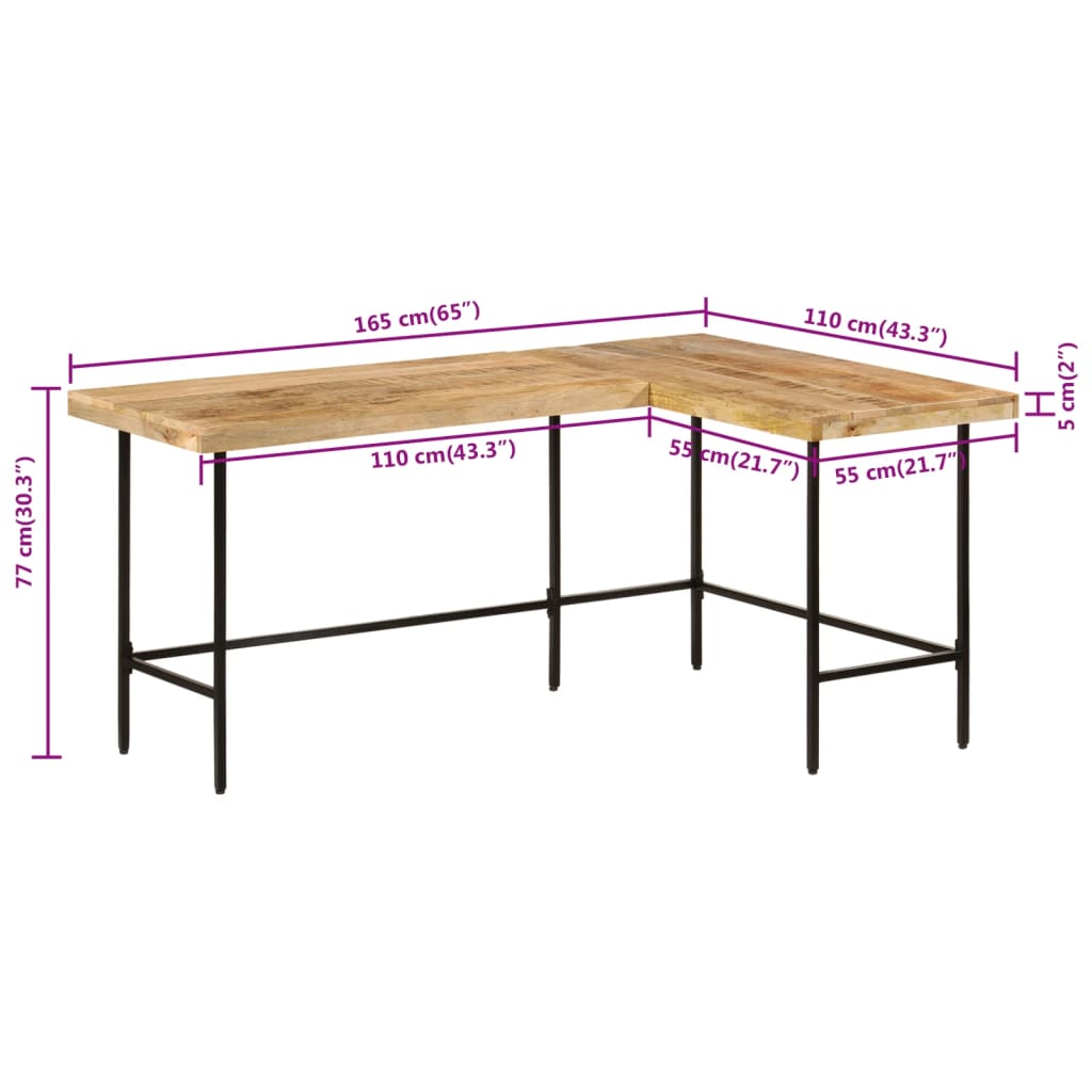 Desk 165x110x77 cm Solid Wood Mango and Iron - Newstart Furniture
