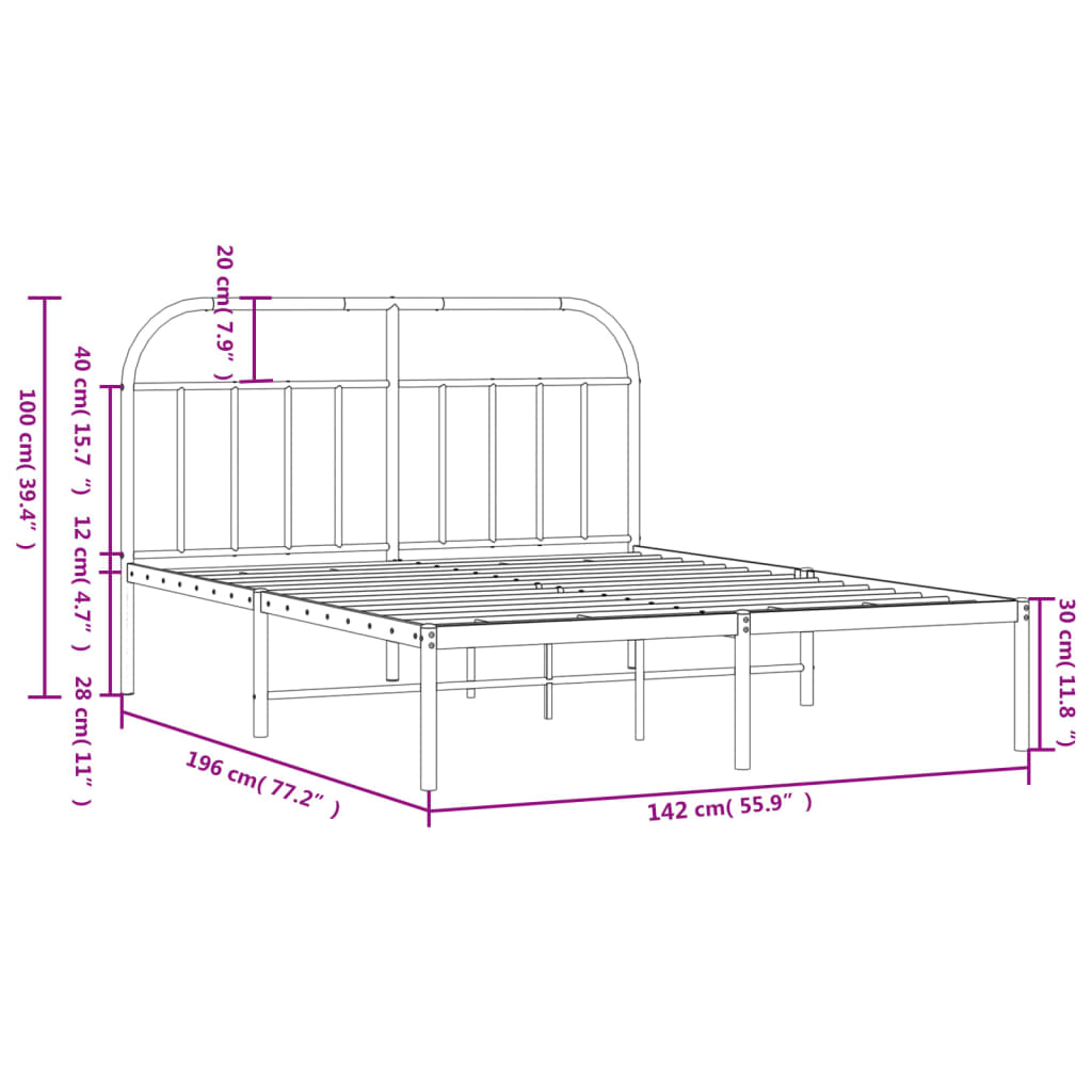 Metal Bed Frame with Headboard Black 137x187 cm Double - Newstart Furniture