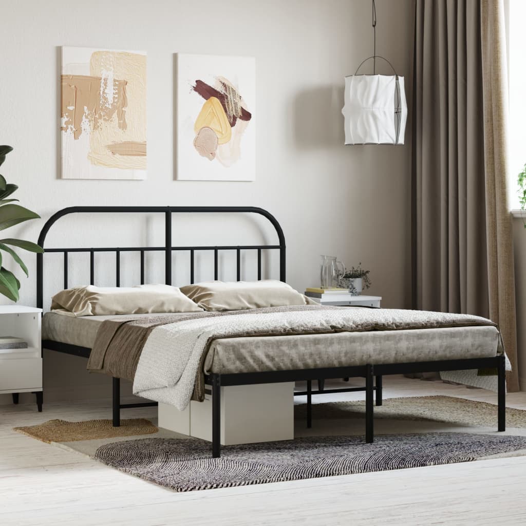 Metal Bed Frame with Headboard Black 153x203 cm Queen - Newstart Furniture
