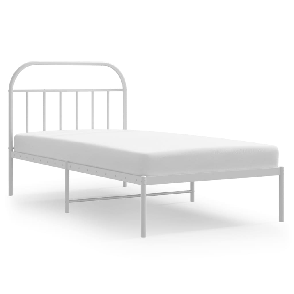 Metal Bed Frame with Headboard White 107x203 cm - Newstart Furniture