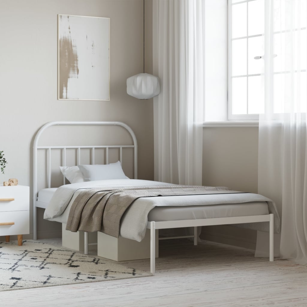 Metal Bed Frame with Headboard White 107x203 cm - Newstart Furniture