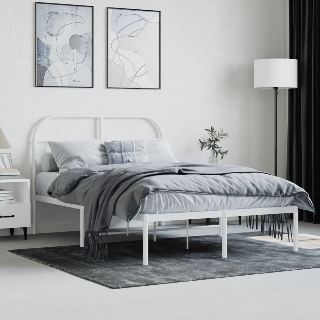 Metal Bed Frame with Headboard White 137x187 cm Double - Newstart Furniture
