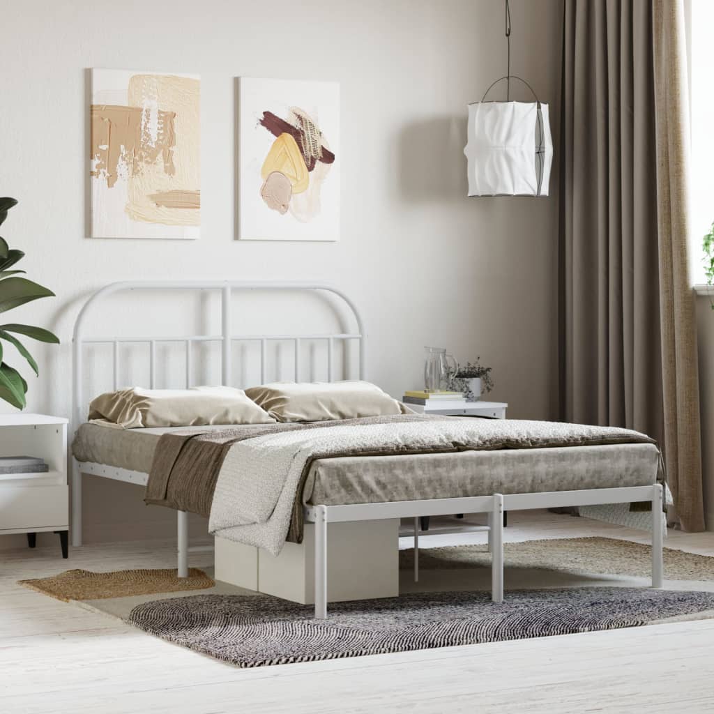 Metal Bed Frame with Headboard White 137x187 cm Double - Newstart Furniture