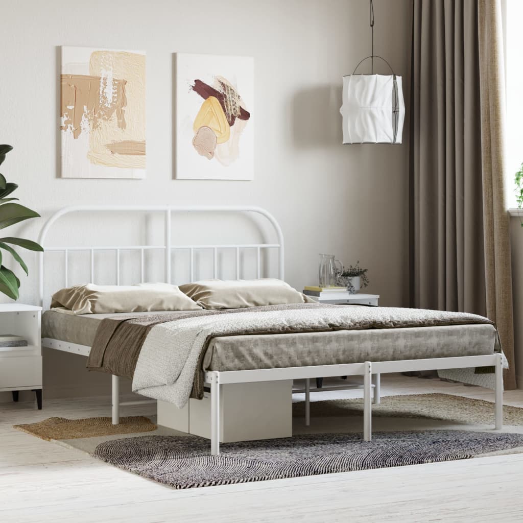 Metal Bed Frame with Headboard White 153x203 cm Queen - Newstart Furniture