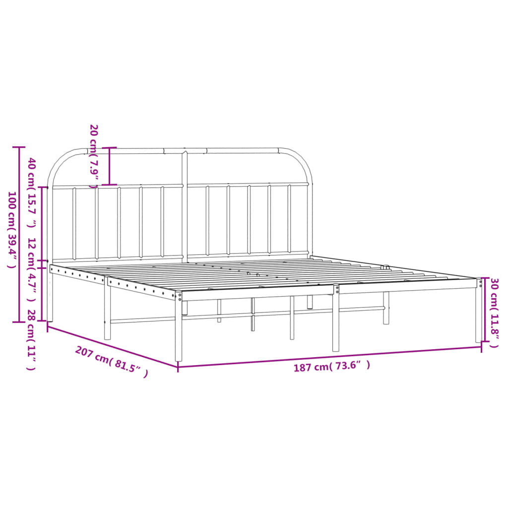 Metal Bed Frame with Headboard White 183x203 cm King - Newstart Furniture