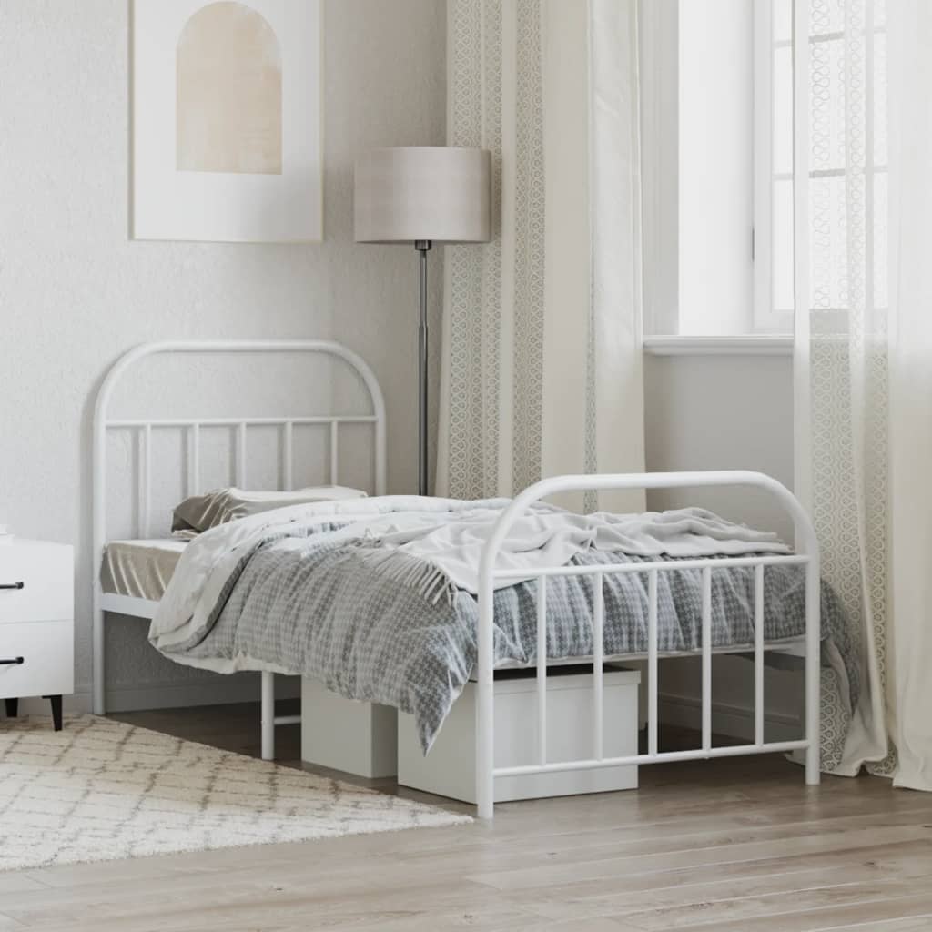 Metal Bed Frame with Headboard and Footboard White 92x187 cm Single - Newstart Furniture