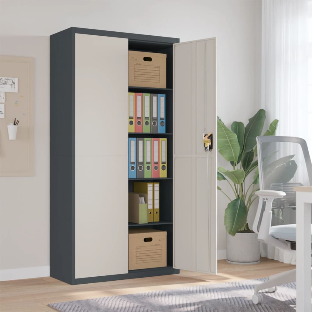 File Cabinet Anthracite and White 90x40x180 cm Steel - Newstart Furniture