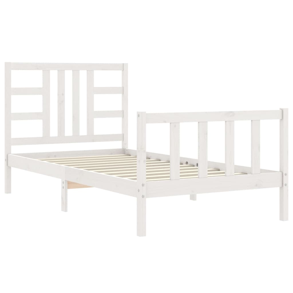 Bed Frame with Headboard White 92x187 cm Single Solid Wood - Newstart Furniture