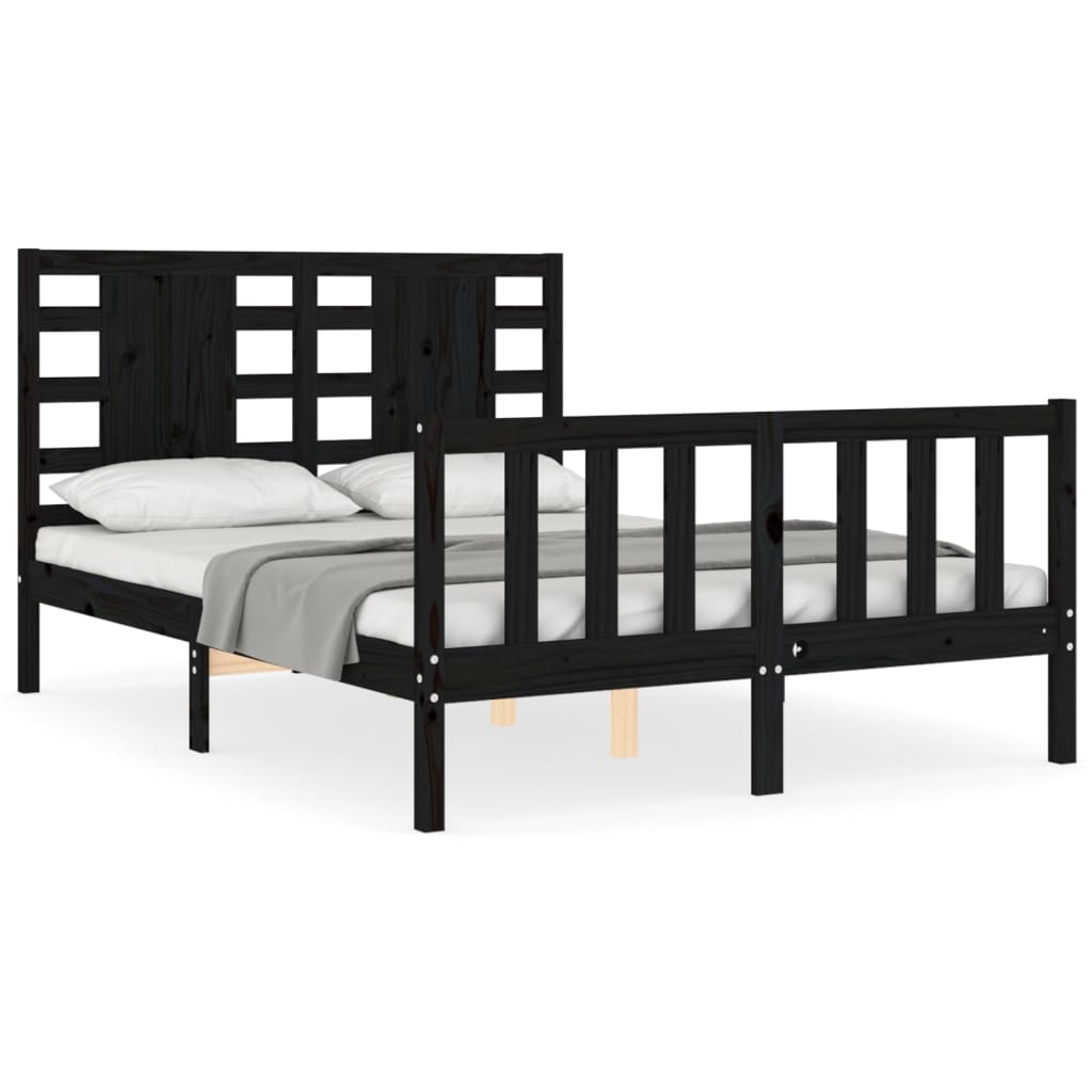Bed Frame with Headboard Black 137x187 cm Double Solid Wood - Newstart Furniture