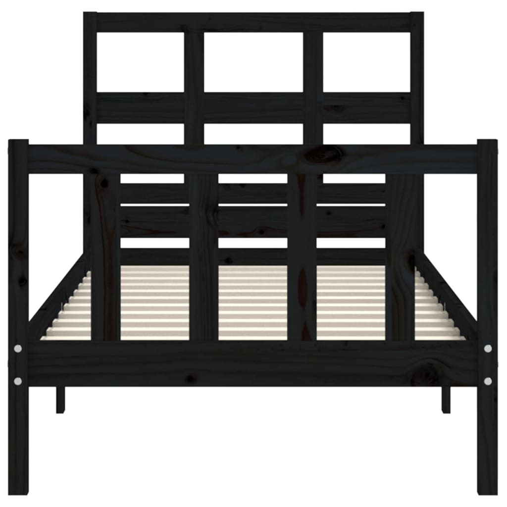 Bed Frame with Headboard Black 92x187 cm Single Solid Wood - Newstart Furniture