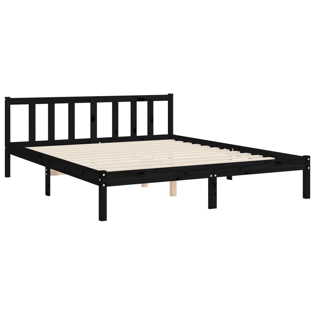 Bed Frame with Headboard Black 153x203 cm Queen Solid Wood - Newstart Furniture