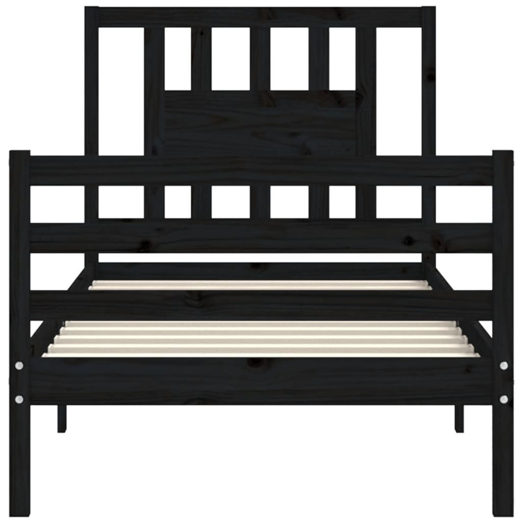 Bed Frame with Headboard Black 92x187 cm Single Solid Wood - Newstart Furniture