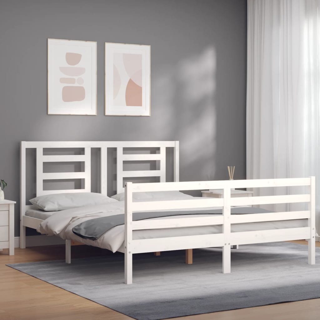 Bed Frame with Headboard White 153x203 cm Queen Solid Wood - Newstart Furniture