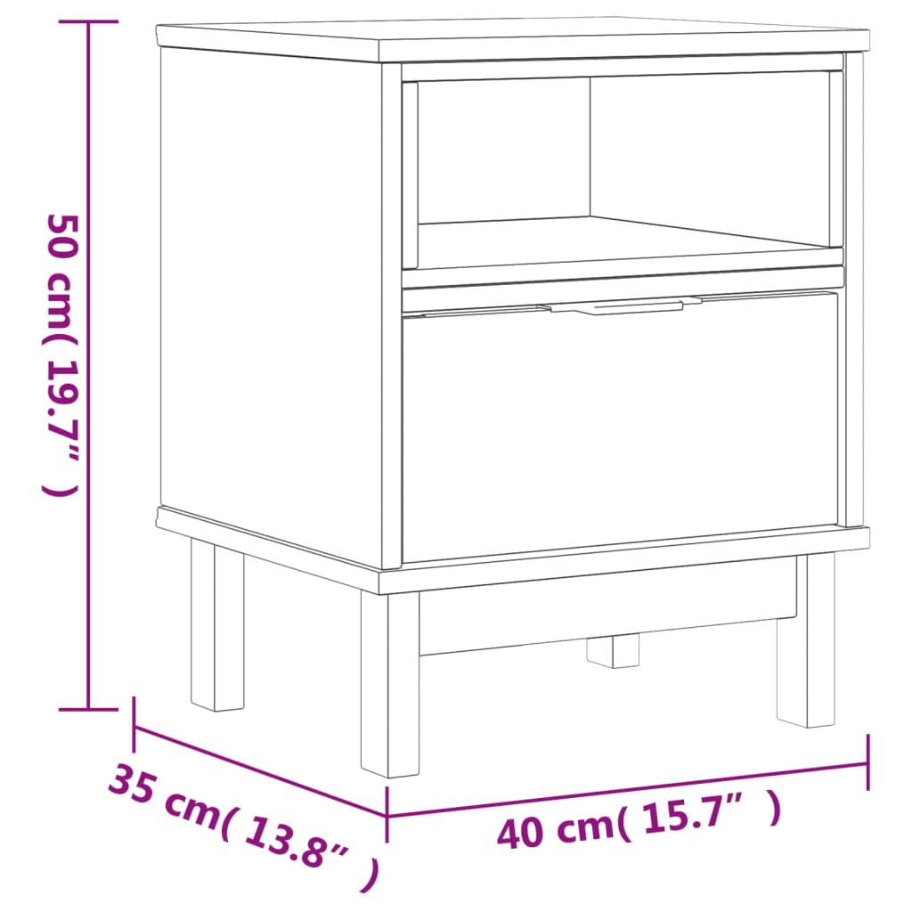 Bedside Cabinet FLAM 40x35x50 cm Solid Wood Pine - Newstart Furniture