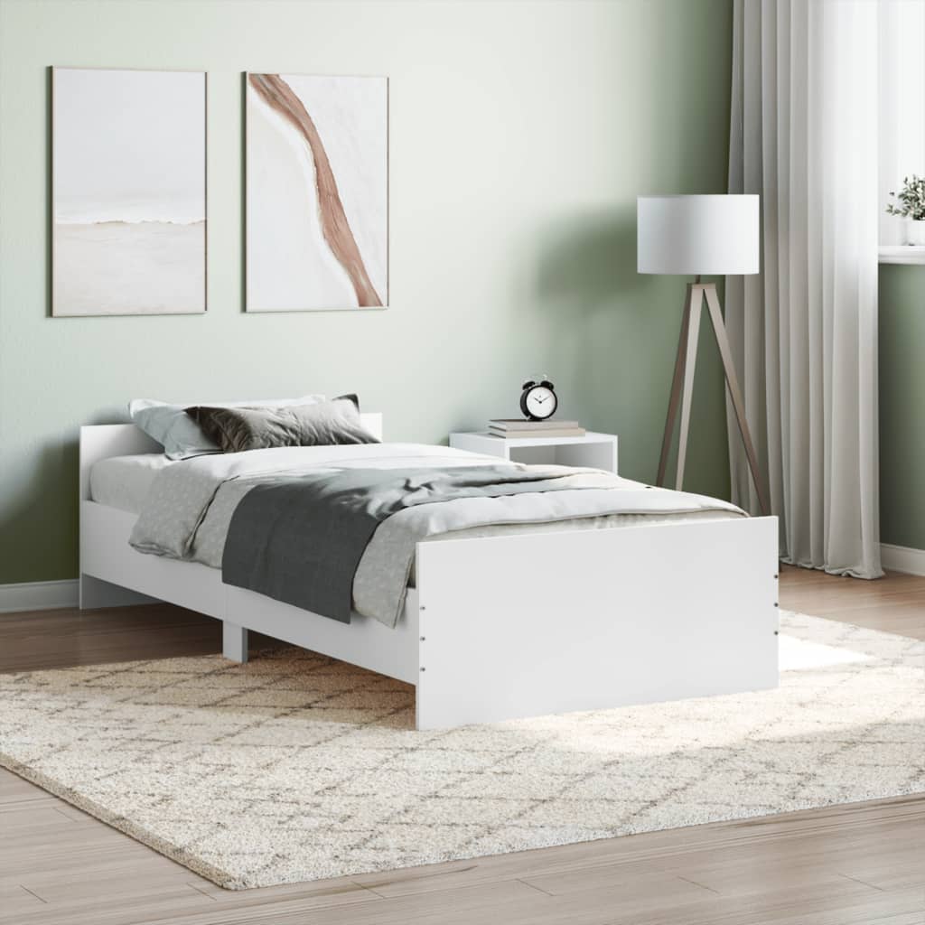 Bed Frame White 92x187 cm Single Size Engineered Wood