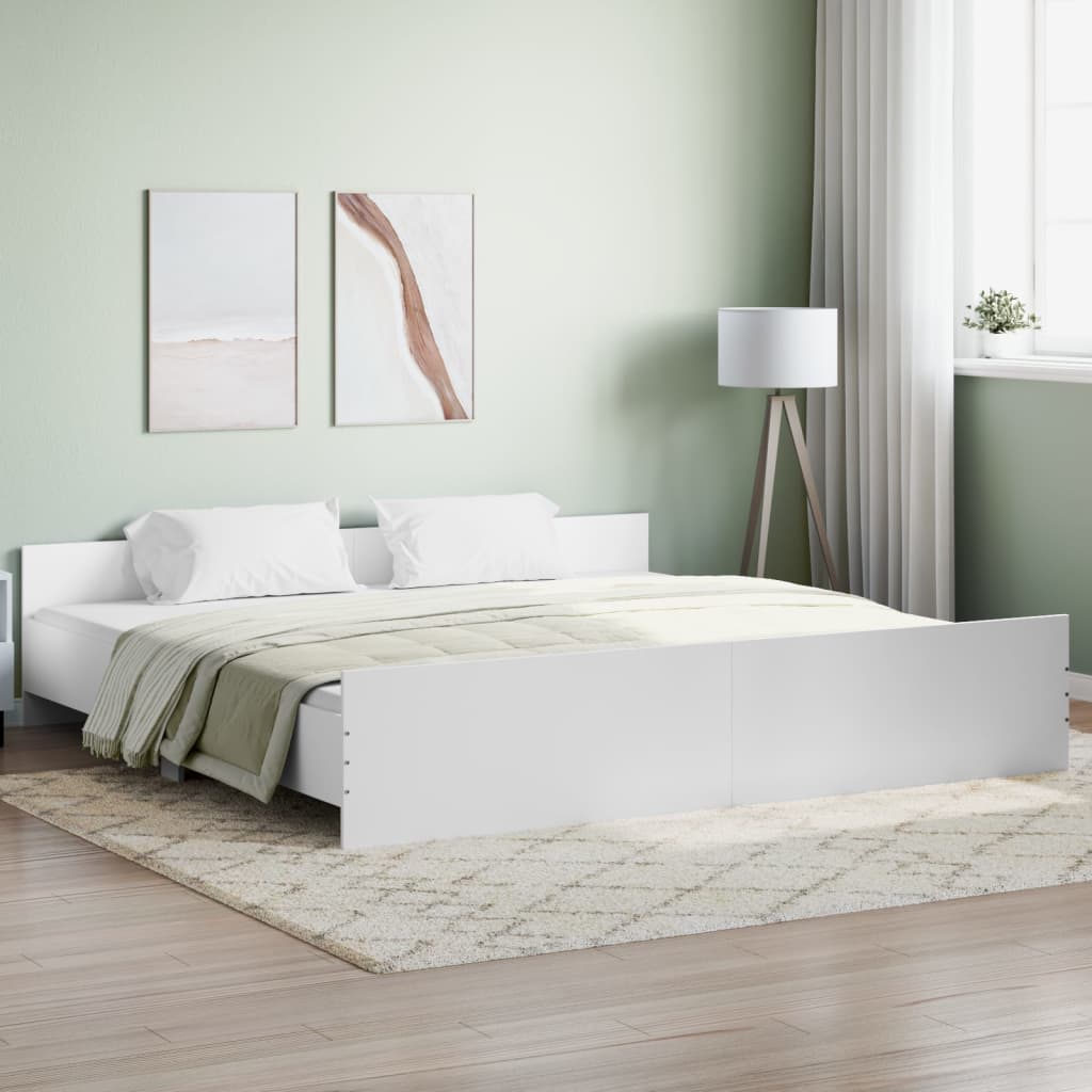 Bed Frame with Headboard and Footboard White 183x203 cm King Size