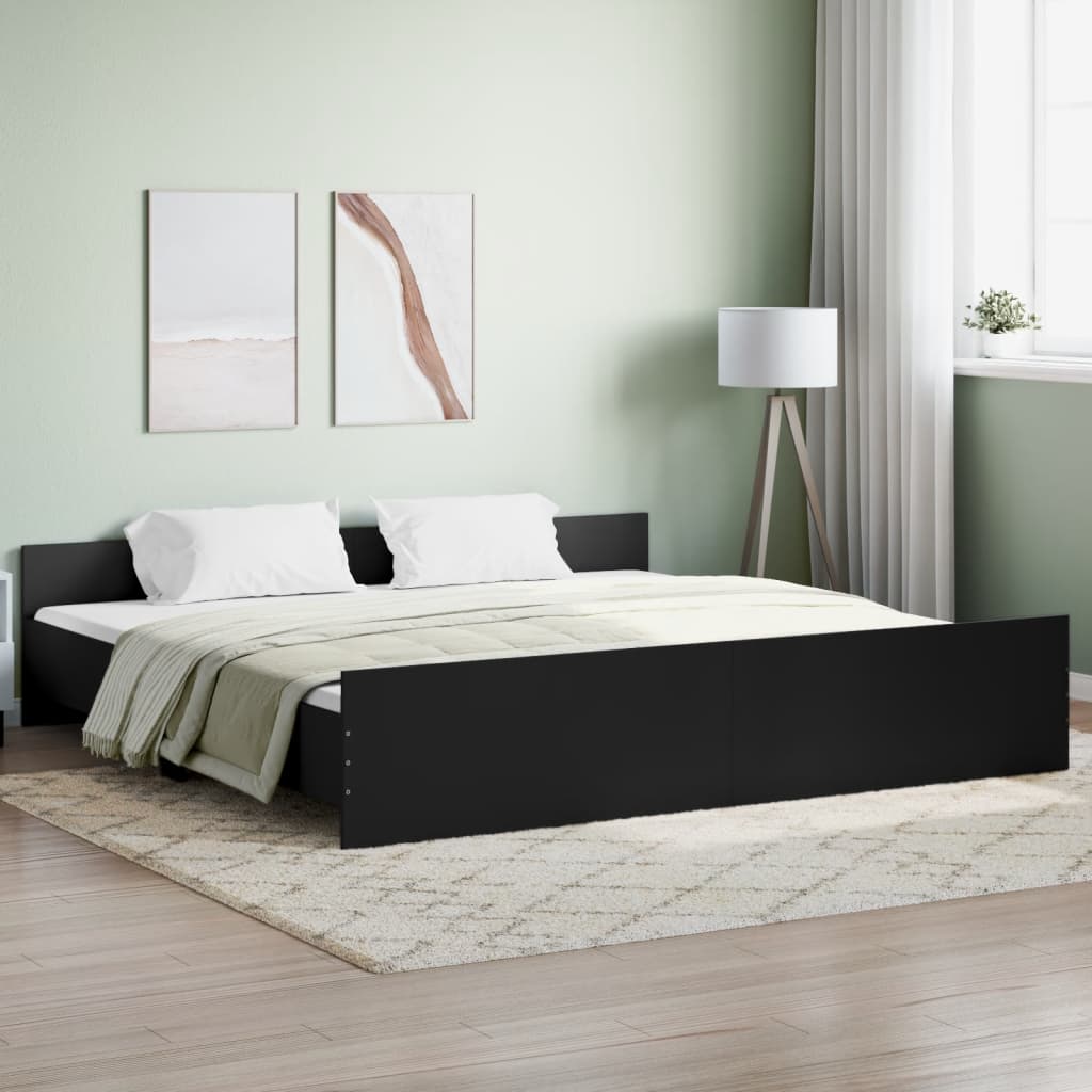 Bed Frame with Headboard and Footboard Black 183x203 cm King Size