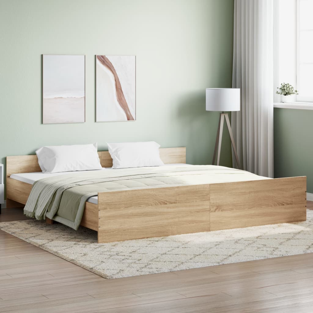 Bed Frame with Headboard and Footboard Sonoma Oak 183x203 cm King Size